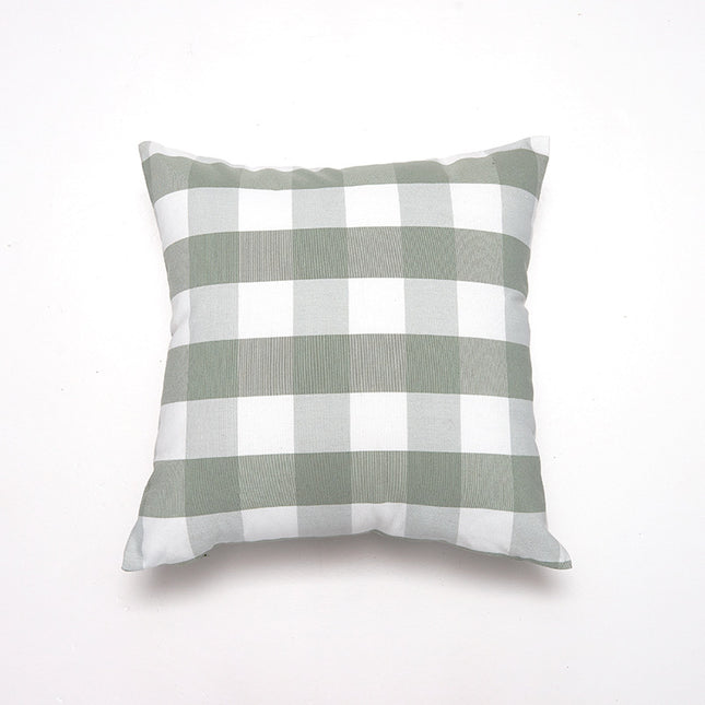 Green Big Plaid Pattern Set of 2 Decorative Cushion Covers - 45x45cm, Soft Polyester (Inserts Not Included).