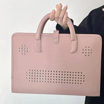 Chic Pink 14-Inch Laptop Handbag - PU Leather Sleeve with Carry Handles & Cooling Vents.