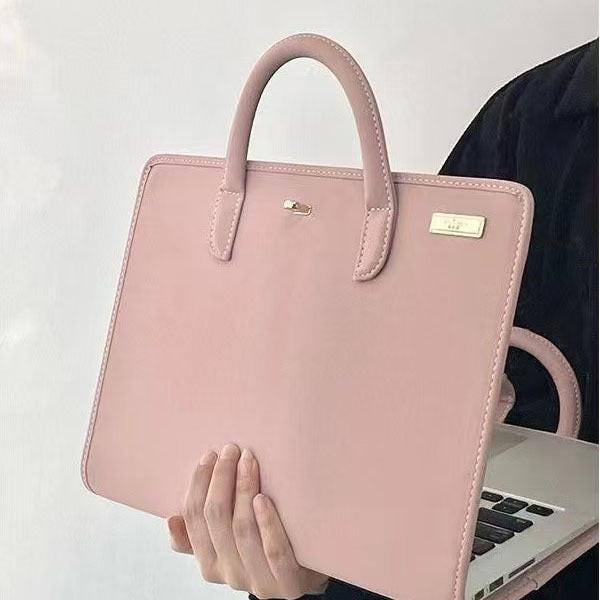 Chic Pink 14-Inch Laptop Handbag - PU Leather Sleeve with Carry Handles & Cooling Vents.