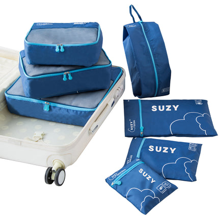 Dark Blue 7-Piece Travel Packing Cubes & Organizer Set - Lightweight Luggage Storage Bags for Clothes, Shoes & Toiletries.