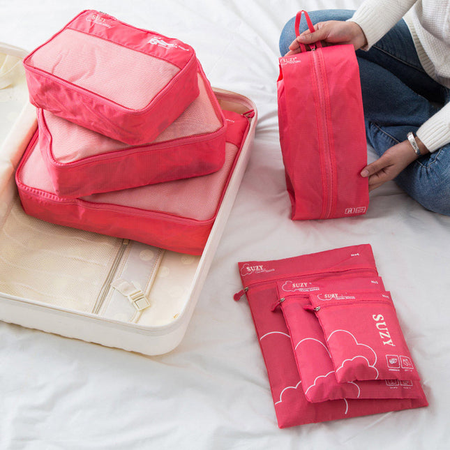 Dark Pink 7-Piece Travel Packing Cubes & Organizer Set - Lightweight Luggage Storage Bags for Clothes, Shoes & Toiletries.