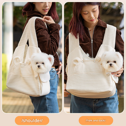 Beige Soft Quilted Pet Carrier Backpack - Front Pack for Small Dogs & Cats (Up to 6kg) | Secure X-Straps, Breathable Design.