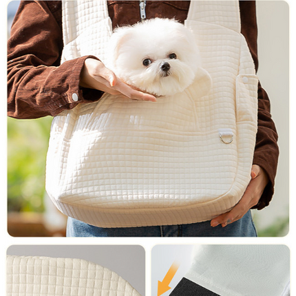Beige Soft Quilted Pet Carrier Backpack - Front Pack for Small Dogs & Cats (Up to 6kg) | Secure X-Straps, Breathable Design.
