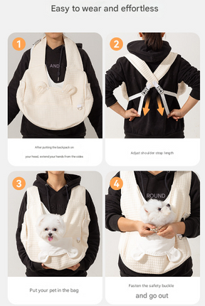 Beige Soft Quilted Pet Carrier Backpack - Front Pack for Small Dogs & Cats (Up to 6kg) | Secure X-Straps, Breathable Design.