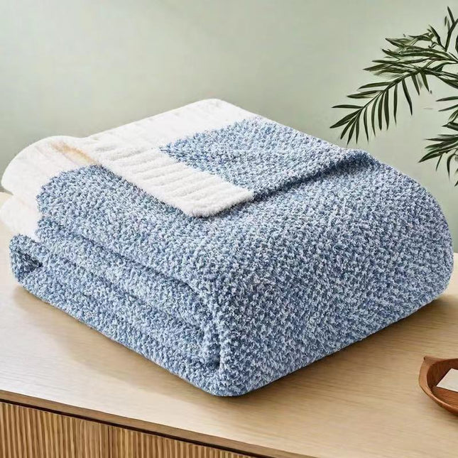 Blue and White Plush Chenille-Knit Throw Blanket - Soft Cozy Polyester for Bed & Sofa | Textured Two-Tone Design (127x153cm).