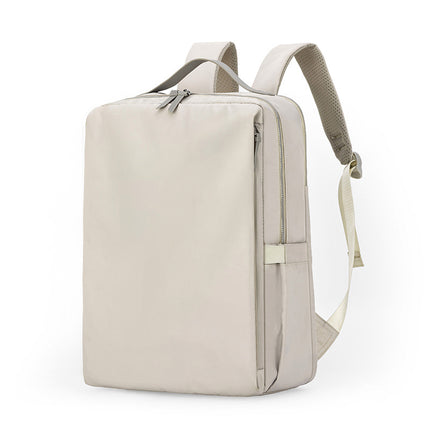 Beige Slim Minimalist Laptop Backpack - Shockproof & Anti-Theft Design, Travel-Friendly with Luggage Strap, Water-Resistant.