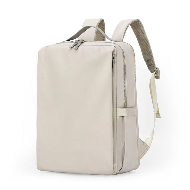 Beige Slim Minimalist Laptop Backpack - Shockproof & Anti-Theft Design, Travel-Friendly with Luggage Strap, Water-Resistant.