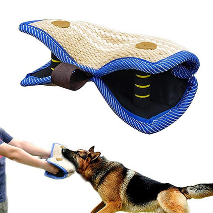 Green and Khaki Heavy Duty Jute Dog Bite Pillow - Professional Training Tug Toy with 3 Handles for Schutzhund, K9, Agility & Bite Work.