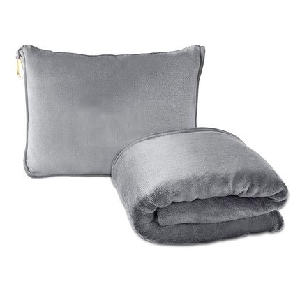 Grey 2-in-1 Plush Travel Blanket & Pillow Set - Soft Flannel with Luggage Strap & Carabiner (50x60in).