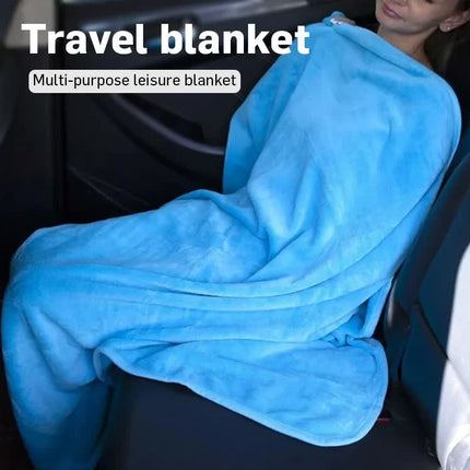 Grey 2-in-1 Plush Travel Blanket & Pillow Set - Soft Flannel with Luggage Strap & Carabiner (50x60in).
