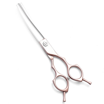 Rose Gold and Silver Professional 6.5 Inch CURVED Pet Grooming Blending Shears - 38-Tooth Stainless Steel Fluffy Finish Scissors for Dogs & Cats.
