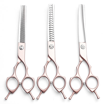 Rose Gold and Silver Professional 6.5 Inch CURVED Pet Grooming Blending Shears - 38-Tooth Stainless Steel Fluffy Finish Scissors for Dogs & Cats.