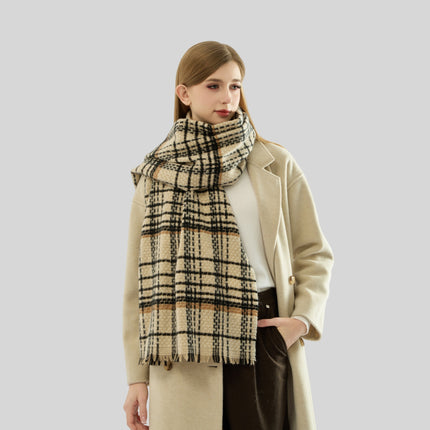 Green Chic Plaid Winter Scarf - Large Soft Polyester Shawl Wrap with Tassels, Korean Inspired Fashion.