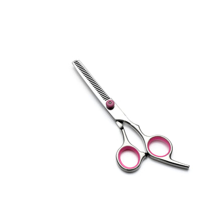Pink and Silver Complete 5-Piece Pet Grooming Scissors Kit - Stainless Steel Straight, Curved & Thinning Shears with Comb & PU Case (6.0 Inch).