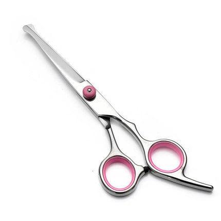 Pink and Silver Complete 5-Piece Pet Grooming Scissors Kit - Stainless Steel Straight, Curved & Thinning Shears with Comb & PU Case (6.0 Inch).