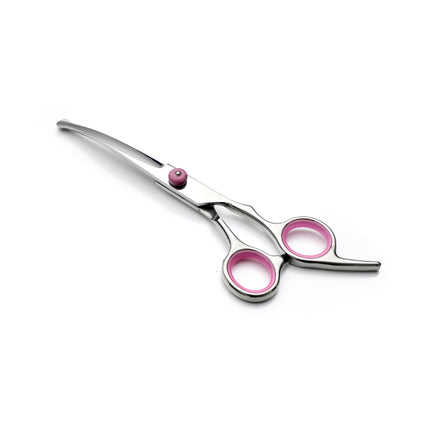 Pink and Silver Complete 5-Piece Pet Grooming Scissors Kit - Stainless Steel Straight, Curved & Thinning Shears with Comb & PU Case (6.0 Inch).