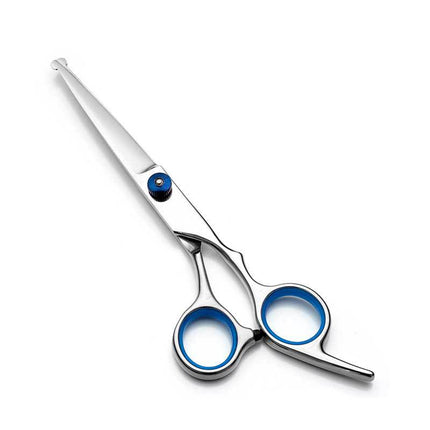 Blue and Silver Complete 5-Piece Pet Grooming Scissors Kit - Stainless Steel Straight, Curved & Thinning Shears with Comb & PU Case (6.0 Inch).