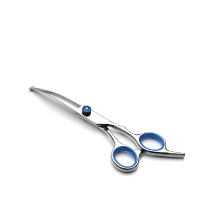 Blue and Silver Complete 5-Piece Pet Grooming Scissors Kit - Stainless Steel Straight, Curved & Thinning Shears with Comb & PU Case (6.0 Inch).