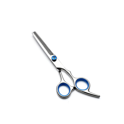 Blue and Silver Complete 5-Piece Pet Grooming Scissors Kit - Stainless Steel Straight, Curved & Thinning Shears with Comb & PU Case (6.0 Inch).