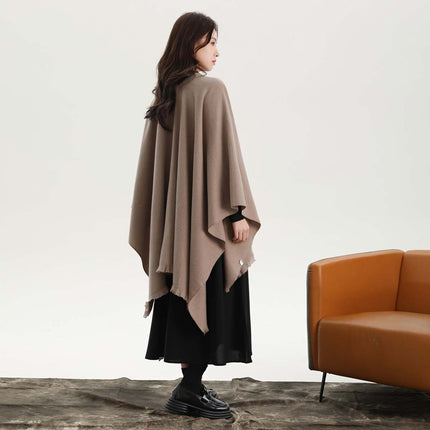 Black Elegant Soft Knit Poncho Cape - Warm Autumn Winter Shawl Wrap with Side Tie, Thick & Luxurious Feel.