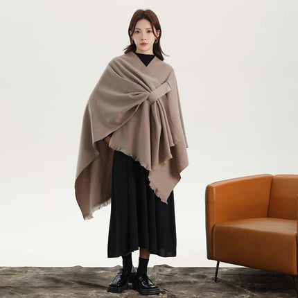 Dark Green Elegant Soft Knit Poncho Cape - Warm Autumn Winter Shawl Wrap with Side Tie, Thick & Luxurious Feel.