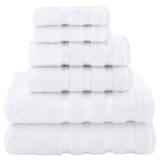 White Luxury 6-Piece Combed Cotton Towel Bale Set - Ultra Soft & Absorbent Bath, Hand, Face Towels.