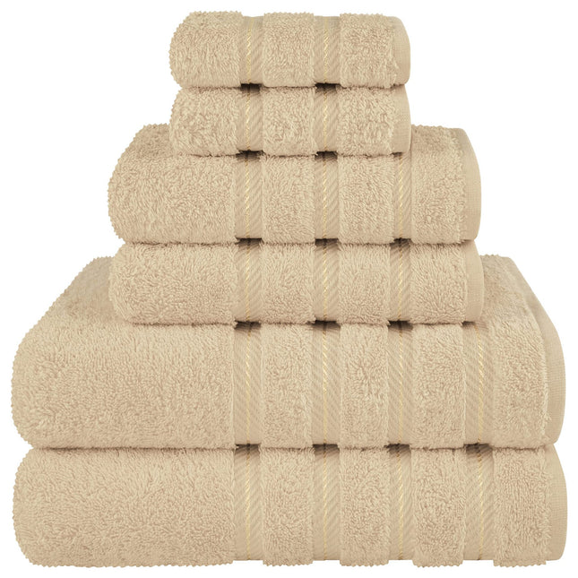 Khaki Luxury 6-Piece Combed Cotton Towel Bale Set - Ultra Soft & Absorbent Bath, Hand, Face Towels.