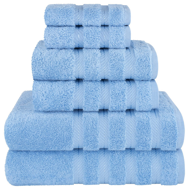 Light Blue Luxury 6-Piece Combed Cotton Towel Bale Set - Ultra Soft & Absorbent Bath, Hand, Face Towels.