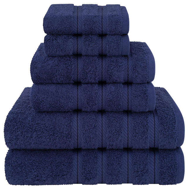 Dark Blue Luxury 6-Piece Combed Cotton Towel Bale Set - Ultra Soft & Absorbent Bath, Hand, Face Towels.