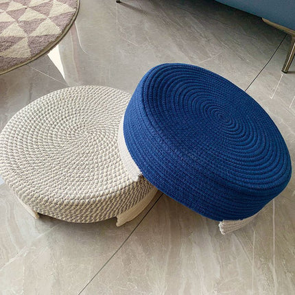 Blue and White Chic Two-Tone Woven Cotton Rope Cat Bed - Cozy Handmade Pet Nest & Storage Basket.