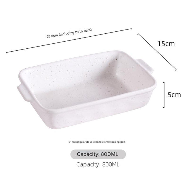White Elegant Speckled Ceramic Rectangular Baking Dish - 800ML Oven & Microwave Safe Casserole Pan with Handles.