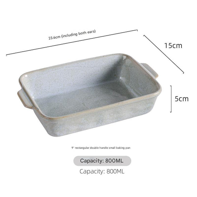 Green Elegant Speckled Ceramic Rectangular Baking Dish - 800ML Oven & Microwave Safe Casserole Pan with Handles.