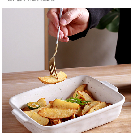 Green Elegant Speckled Ceramic Rectangular Baking Dish - 800ML Oven & Microwave Safe Casserole Pan with Handles.