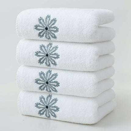 White 4-Pack Elegant Green Floral Embroidered Cotton Hand Towels - Ultra Soft & Absorbent.