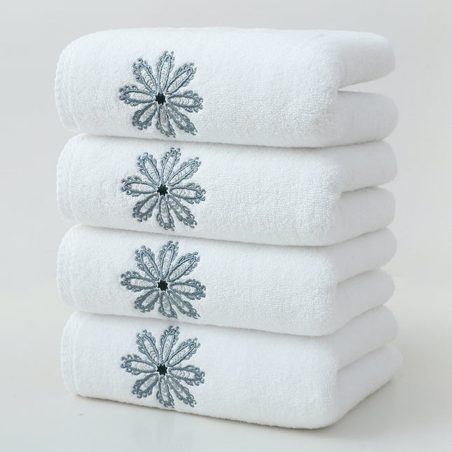White 4-Pack Elegant Green Floral Embroidered Cotton Hand Towels - Ultra Soft & Absorbent.