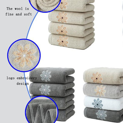 White 4-Pack Elegant Green Floral Embroidered Cotton Hand Towels - Ultra Soft & Absorbent.