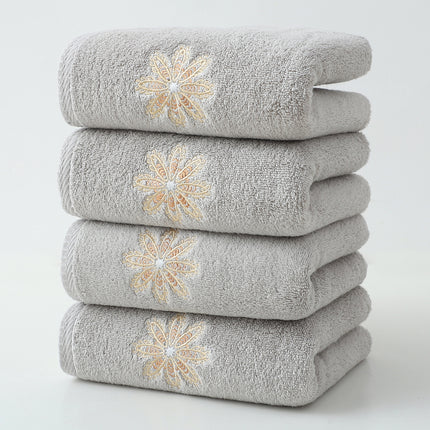 Grey 4-Pack Elegant Glod Floral Embroidered Cotton Hand Towels - Ultra Soft & Absorbent.