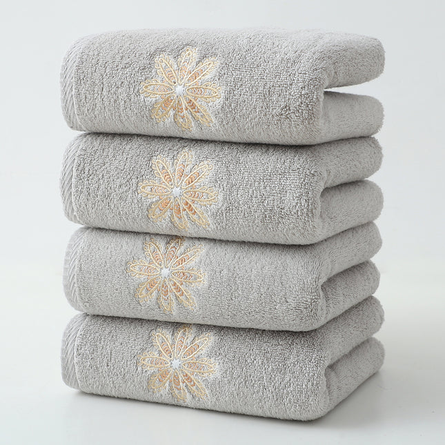 Grey 4-Pack Elegant Glod Floral Embroidered Cotton Hand Towels - Ultra Soft & Absorbent.