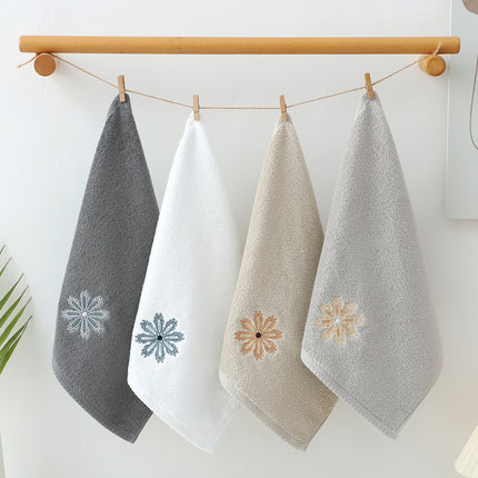 Grey 4-Pack Elegant Glod Floral Embroidered Cotton Hand Towels - Ultra Soft & Absorbent.