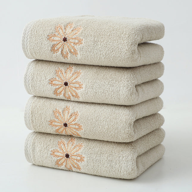 Beige 4-Pack Elegant Orange Floral Embroidered Cotton Hand Towels - Ultra Soft & Absorbent.