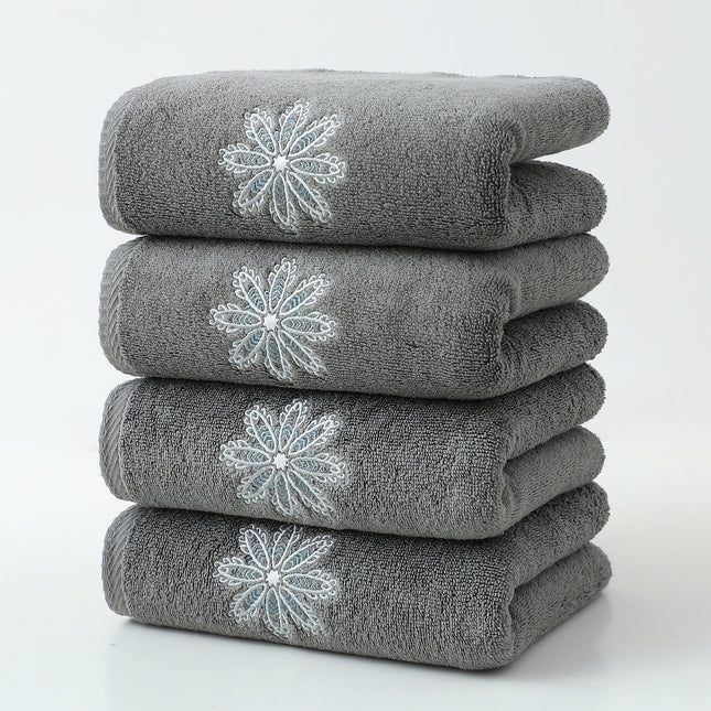 Dark Grey 4-Pack Elegant Blue Floral Embroidered Cotton Hand Towels - Ultra Soft & Absorbent.