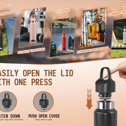 Yellow 680ml Insulated Stainless Steel Water Bottle - Leakproof One-Click Lid Thermal Flask for Hot & Cold Drinks.