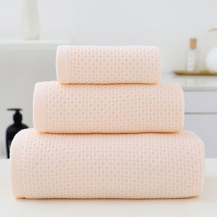 Light Pink Premium 3-Piece Waffle Weave Cotton Towel Set - Lightweight, Quick-Dry & Absorbent - Bath, Hand, Face Cloth.