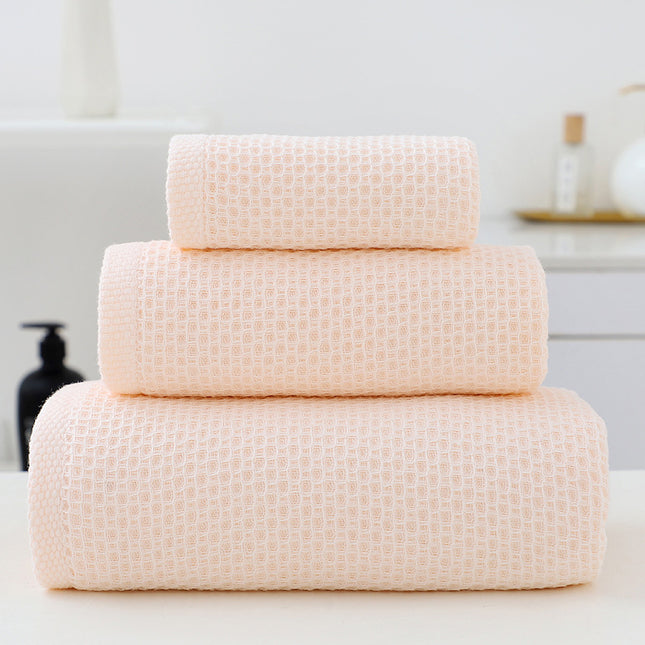 Light Pink Premium 3-Piece Waffle Weave Cotton Towel Set - Lightweight, Quick-Dry & Absorbent - Bath, Hand, Face Cloth.