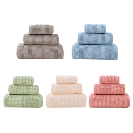 Light Pink Premium 3-Piece Waffle Weave Cotton Towel Set - Lightweight, Quick-Dry & Absorbent - Bath, Hand, Face Cloth.