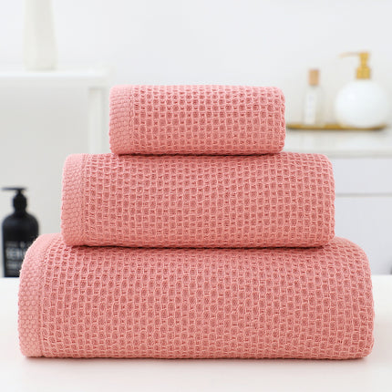 Pink Premium 3-Piece Waffle Weave Cotton Towel Set - Lightweight, Quick-Dry & Absorbent - Bath, Hand, Face Cloth.