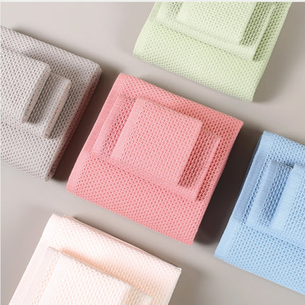Pink Premium 3-Piece Waffle Weave Cotton Towel Set - Lightweight, Quick-Dry & Absorbent - Bath, Hand, Face Cloth.
