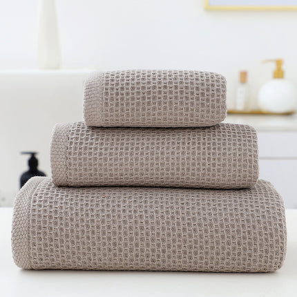 Brown Premium 3-Piece Waffle Weave Cotton Towel Set - Lightweight, Quick-Dry & Absorbent - Bath, Hand, Face Cloth.