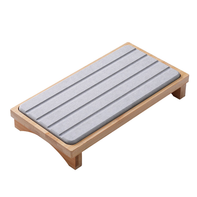 Light Grey Natural Diatomaceous Earth Absorbent Drying Tray with Bamboo Base - Quick-Dry Stone Mat for Kitchen & Bathroom Sink.