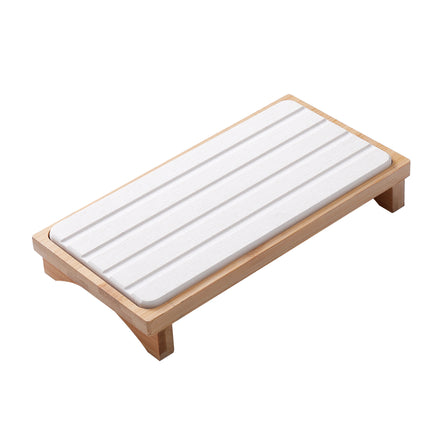 White Natural Diatomaceous Earth Absorbent Drying Tray with Bamboo Base - Quick-Dry Stone Mat for Kitchen & Bathroom Sink.